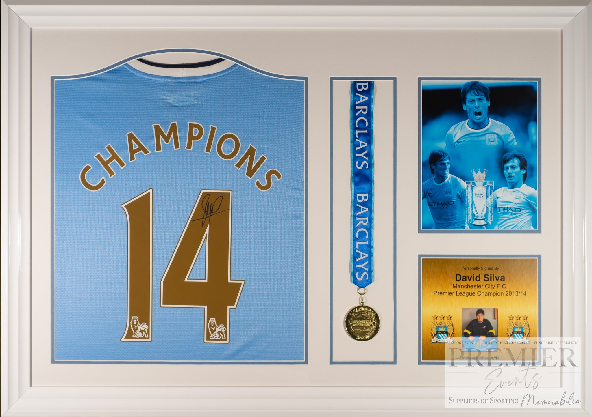 David Silva Signed 'Champions' Shirt & Medal