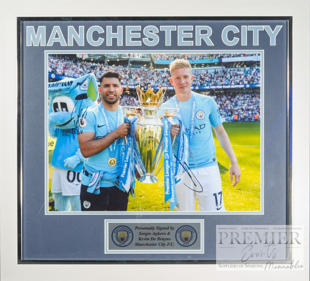 Sergio Aguero and Kevin De Bruyne Manchester City signed photo